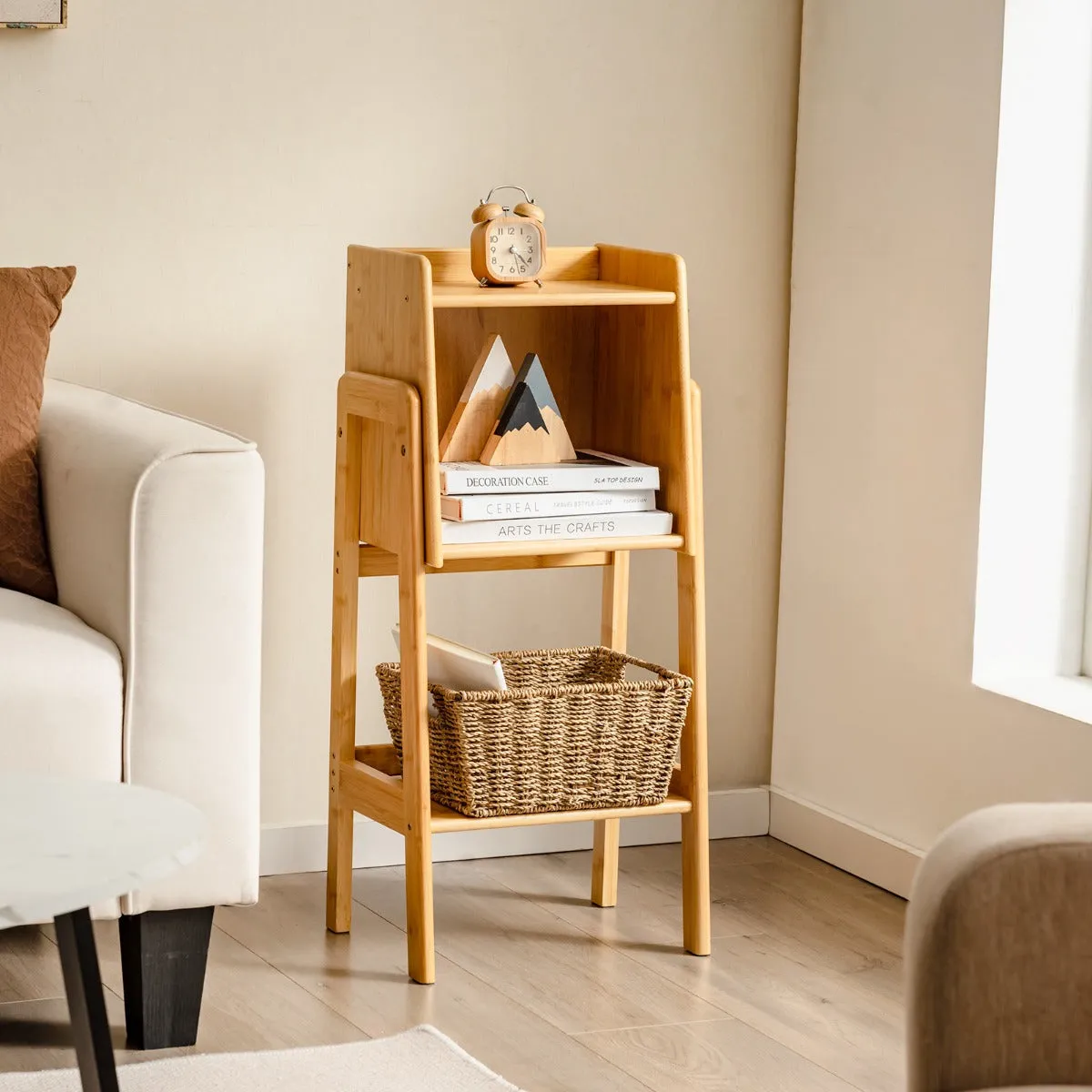 3 Tier Free Standing Tall Bamboo Bookshelf with Legs