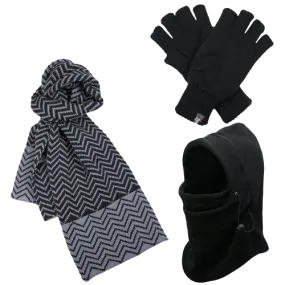 3pc 3M Thinsulate Set Mens Black Thermal Windproof Beanie Hat Scarf Gloves