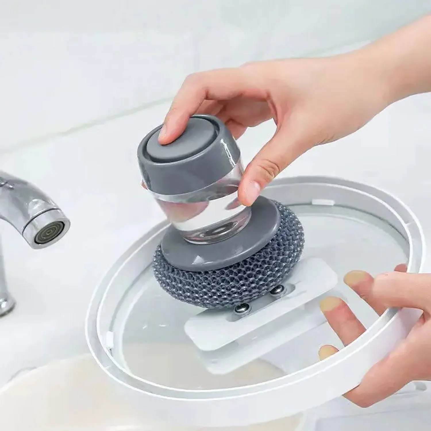 4921 Soap Dispensing Palm Brush Washing Liquid Dish Brush Soap Pot Utensils with Dispenser Cleaning