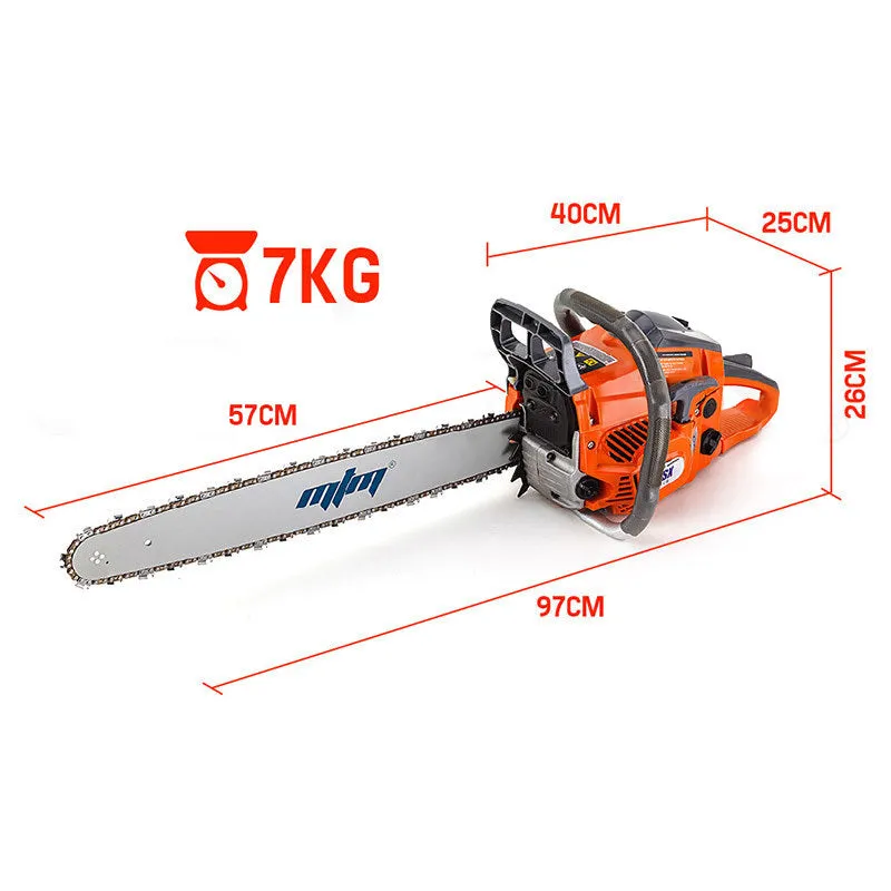 55cc Petrol Chainsaw 22" Bar, 4.3HP, Easy Start - MTM