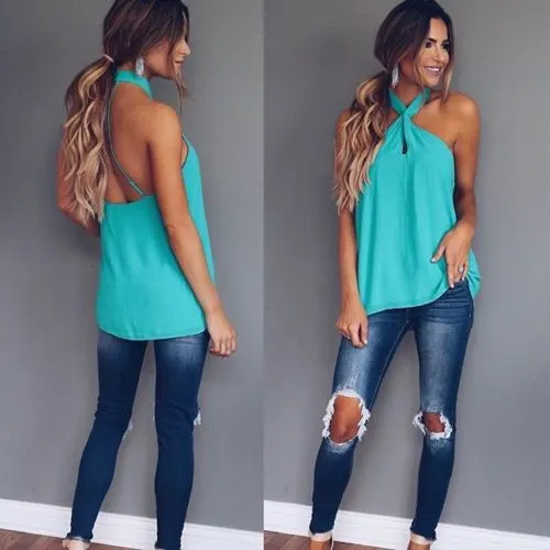 Aayiliyaa Fashions Summer Sleeveless Backless Casual Tank Tops