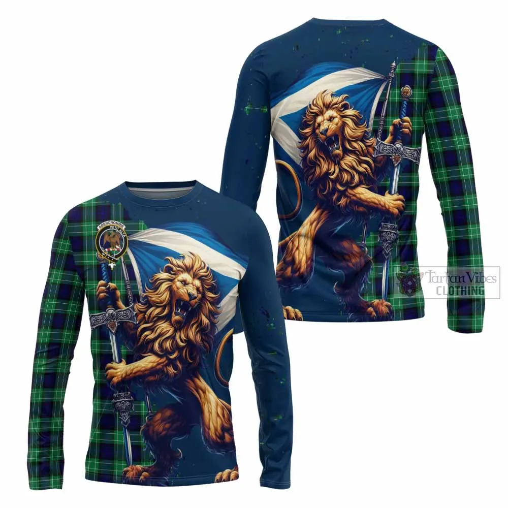 Abercrombie Tartan Family Crest Long Sleeve T-Shirt with Scottish Majestic Lion