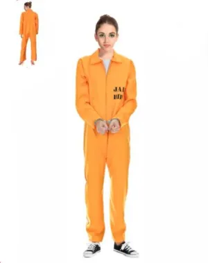 Adult Orange Jail Prisoner Jumpsuit Lady Costume