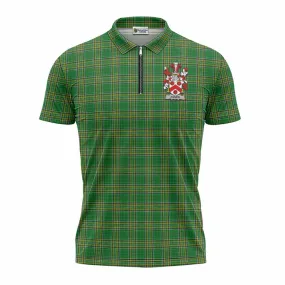 Agnew Irish Clan Tartan Zipper Polo Shirt with Coat of Arms