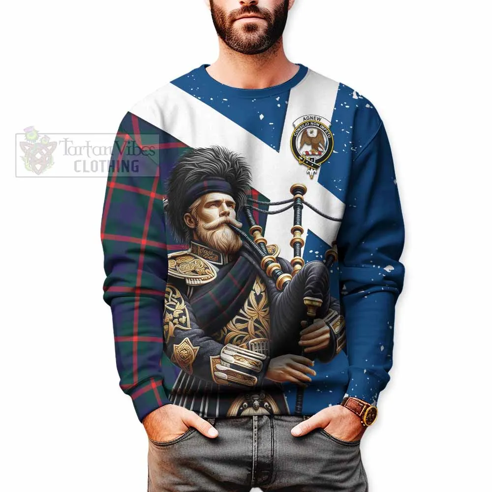 Agnew Tartan Sweatshirt with Family Crest Scottish Bagpiper Vibes