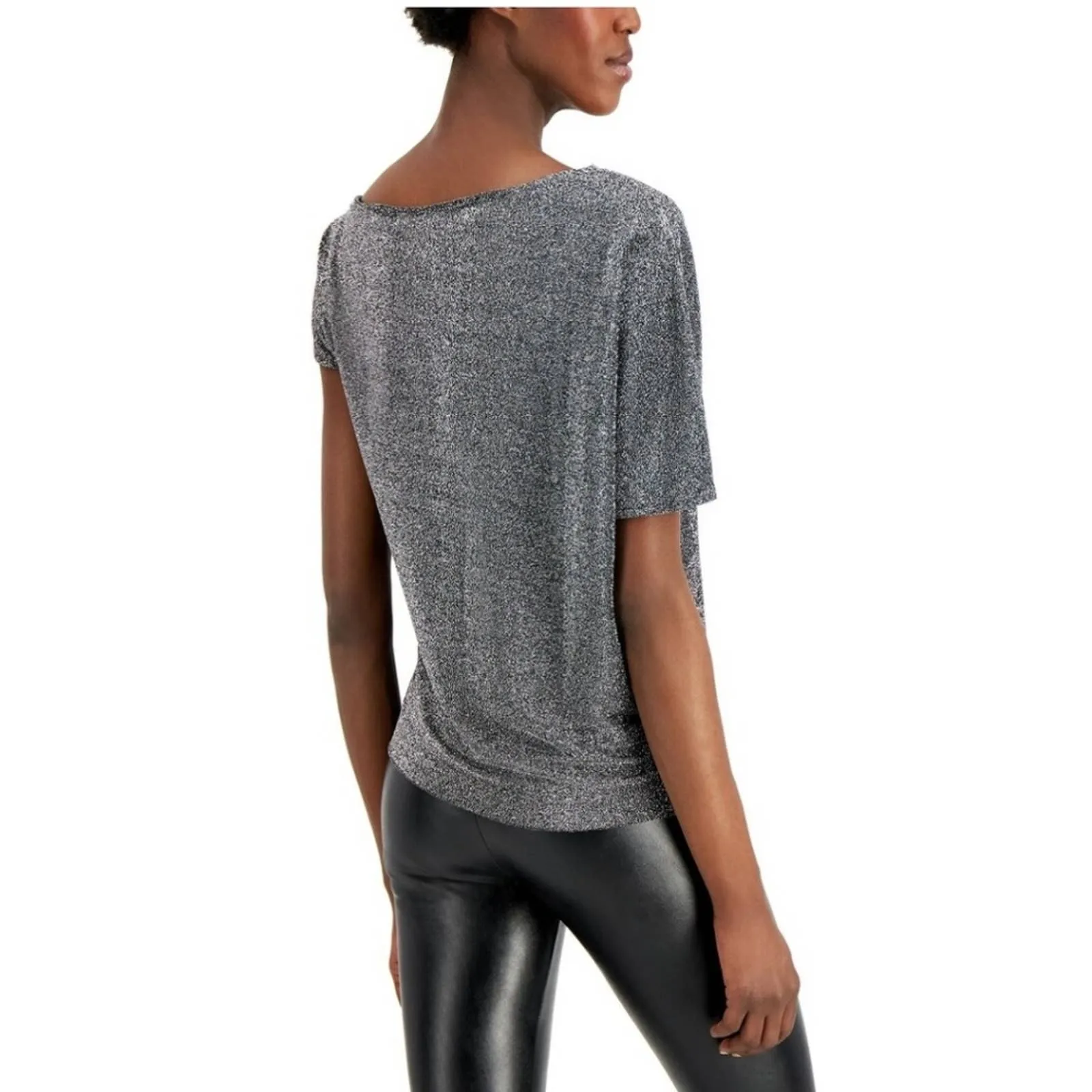 Alfani Wide Neck Metallic Top in Gunmetal