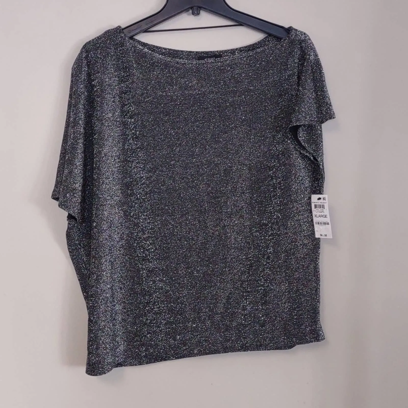 Alfani Wide Neck Metallic Top in Gunmetal