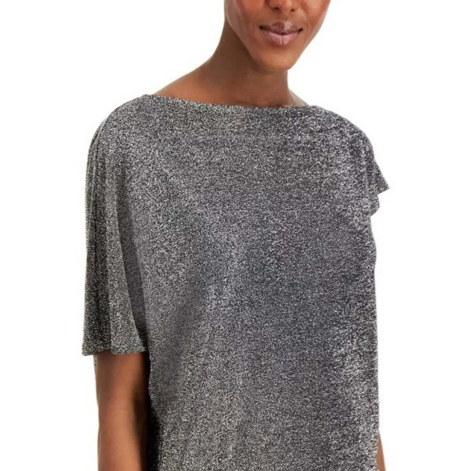 Alfani Wide Neck Metallic Top in Gunmetal