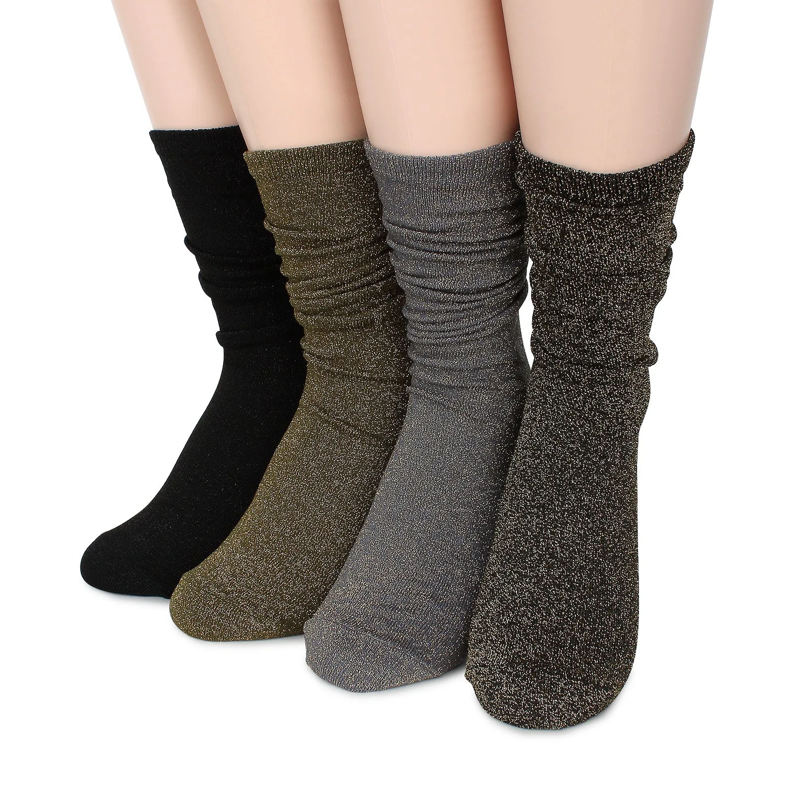 Ani basic lurex shimmer women high socks (4pairs) XK14