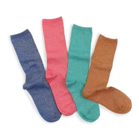 Ani fancy lurex shimmer women high socks (4pairs) XK58