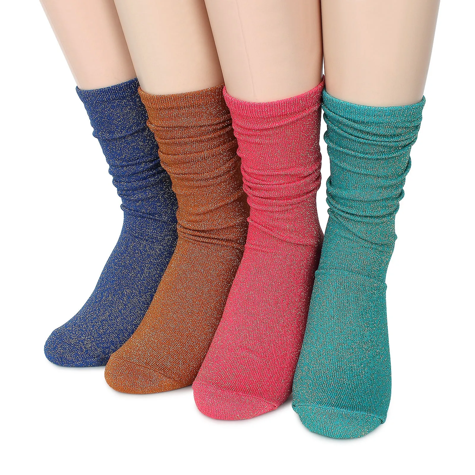 Ani fancy lurex shimmer women high socks (4pairs) XK58