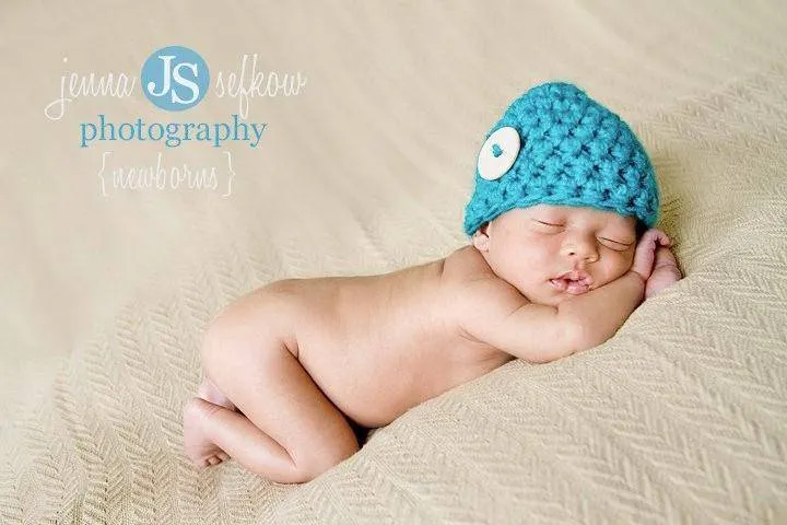 Aqua Blue Button Baby Hat