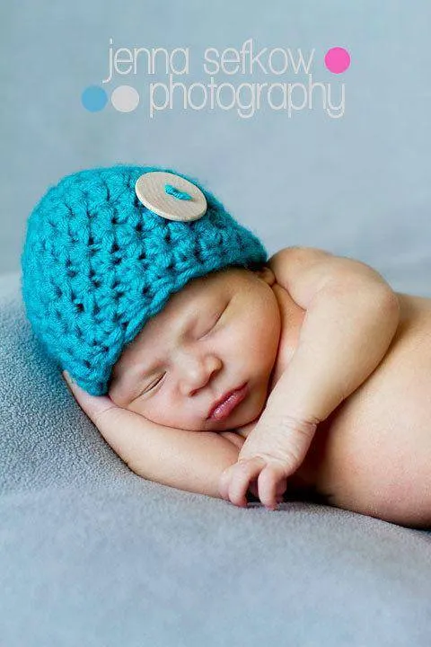 Aqua Blue Button Baby Hat