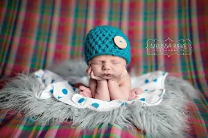 Aqua Blue Button Baby Hat