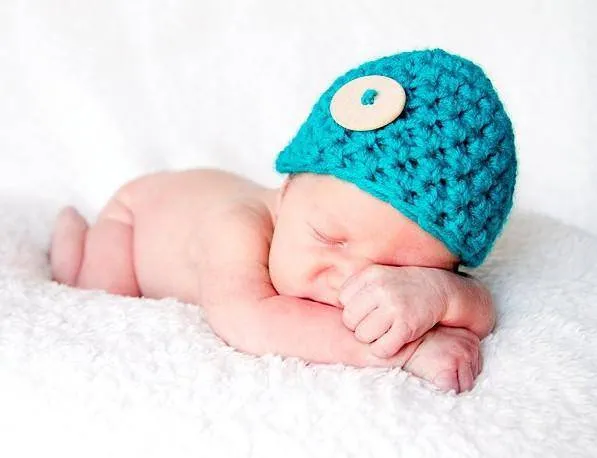 Aqua Blue Button Baby Hat