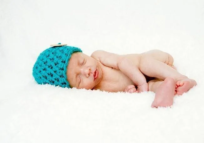 Aqua Blue Button Baby Hat