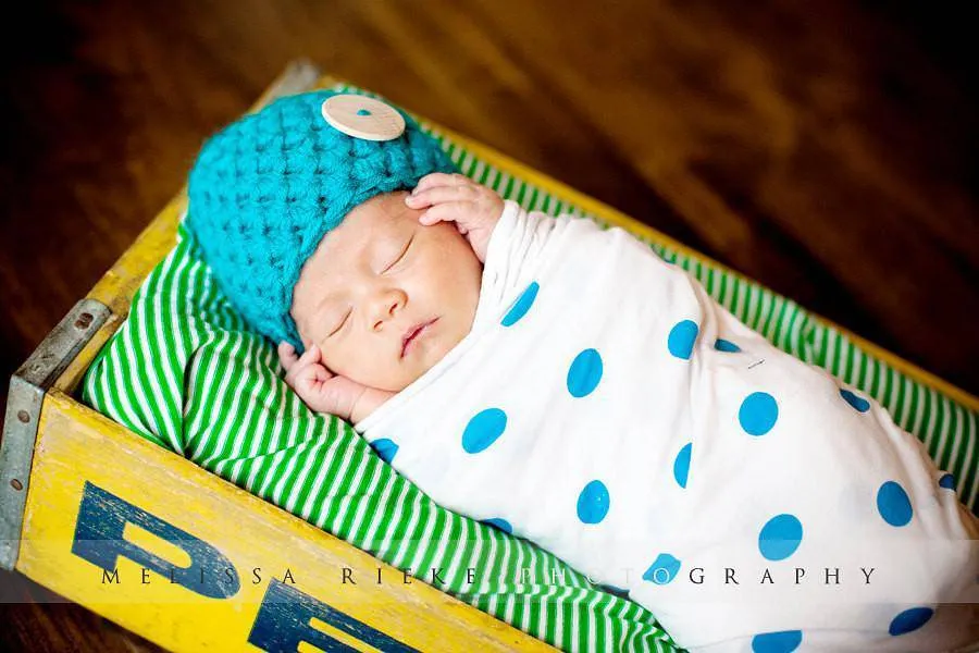 Aqua Blue Button Baby Hat