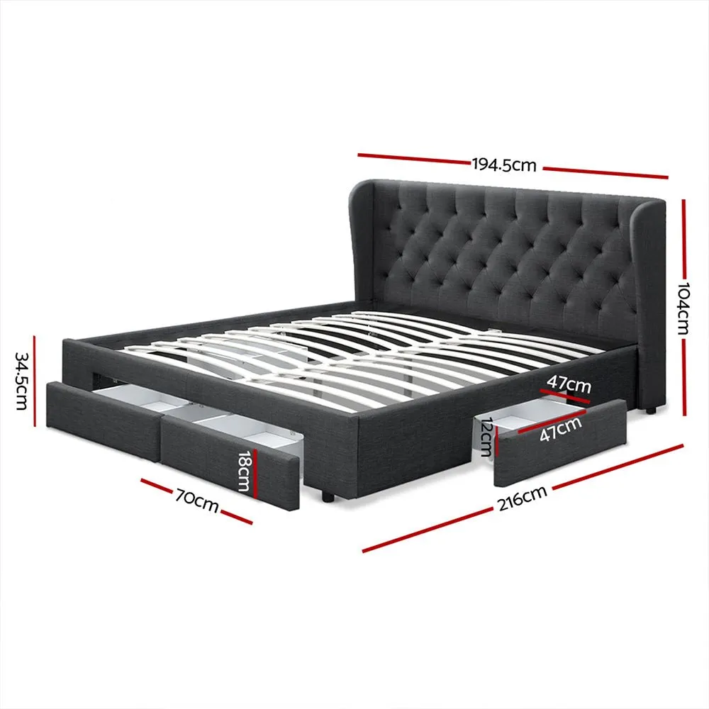 Avalon King Bed With Drawers Charcoal