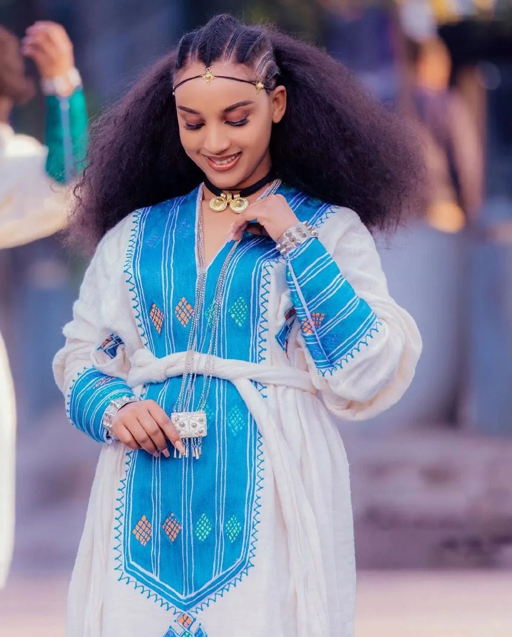 Azure Splendor: Embracing Tradition with a Modern Twist in Habesha Dress-Pants Ensemble