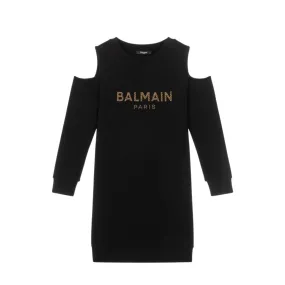 Balmain Kids Black Cold Shoulder Dress