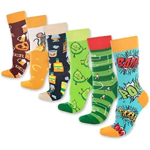 Bambooven Unisex Fun Dress Socks – Colorful Cotton Novelty (6 Pairs)