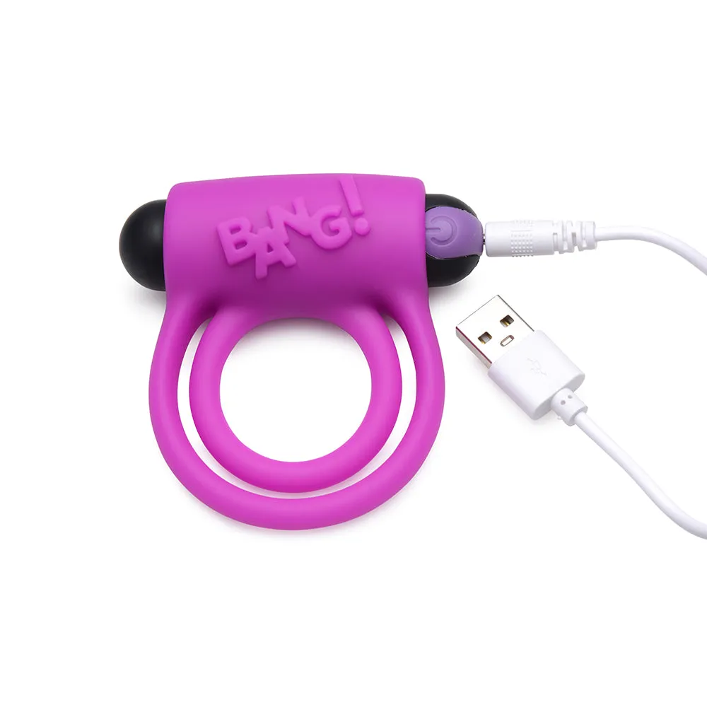 BANG! Silicone Cock Ring & Bullet with Remote Control Purple