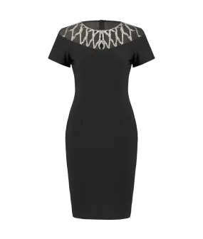 Beaded Detail Neckline Dress Style - Black