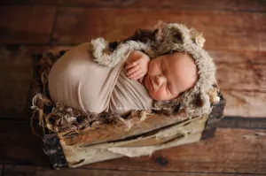 Beige Faux Fur Newborn Teddy Bear Hat