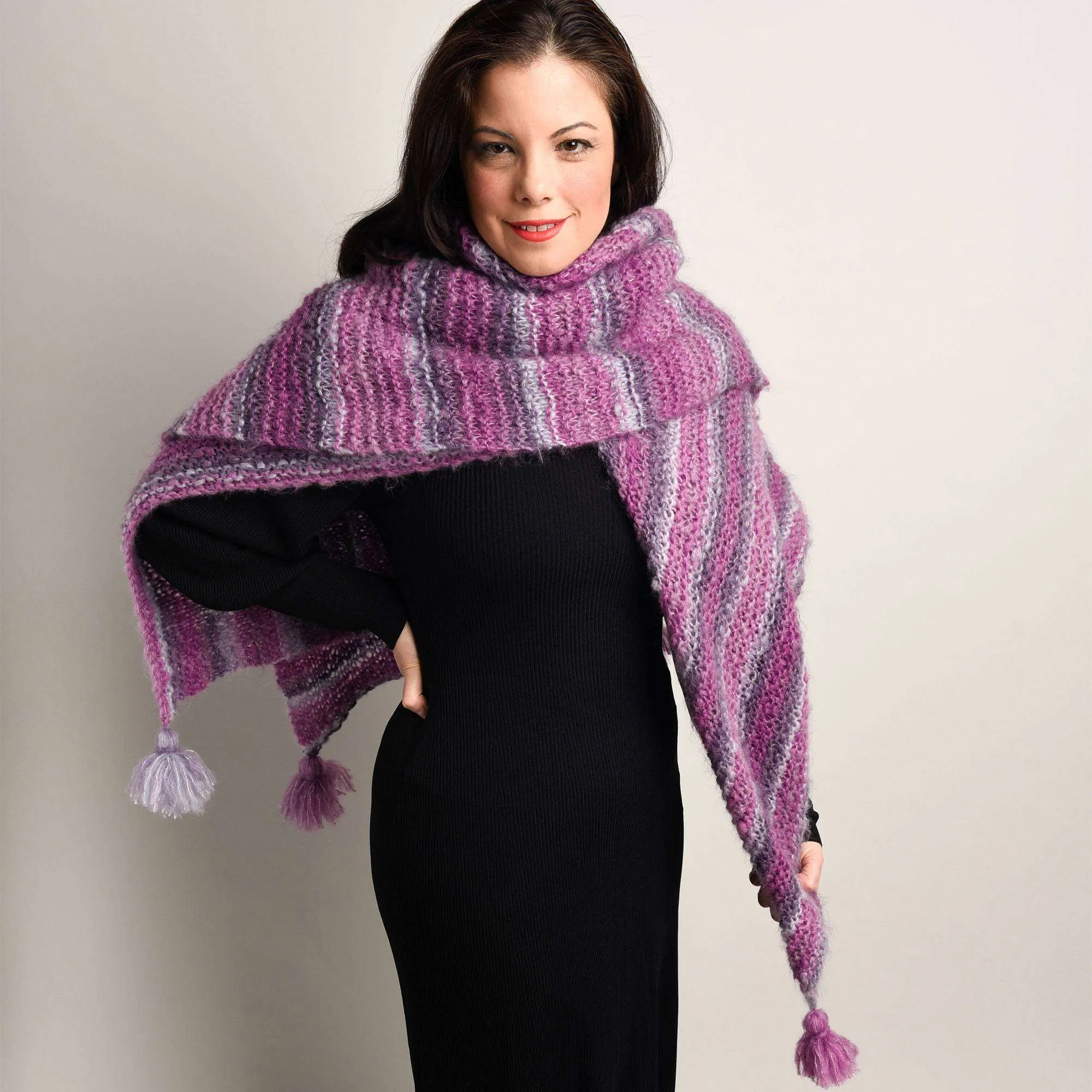 Bernat Garter And Tassels Knit Blanket Scarf