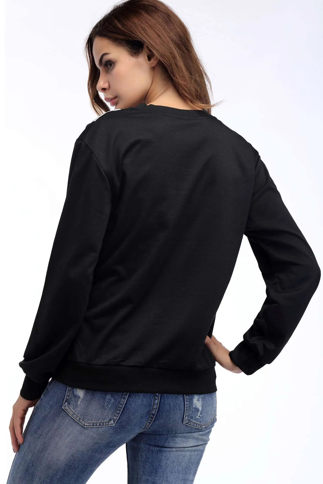 Black Arm Print Pullover Sweatshirt