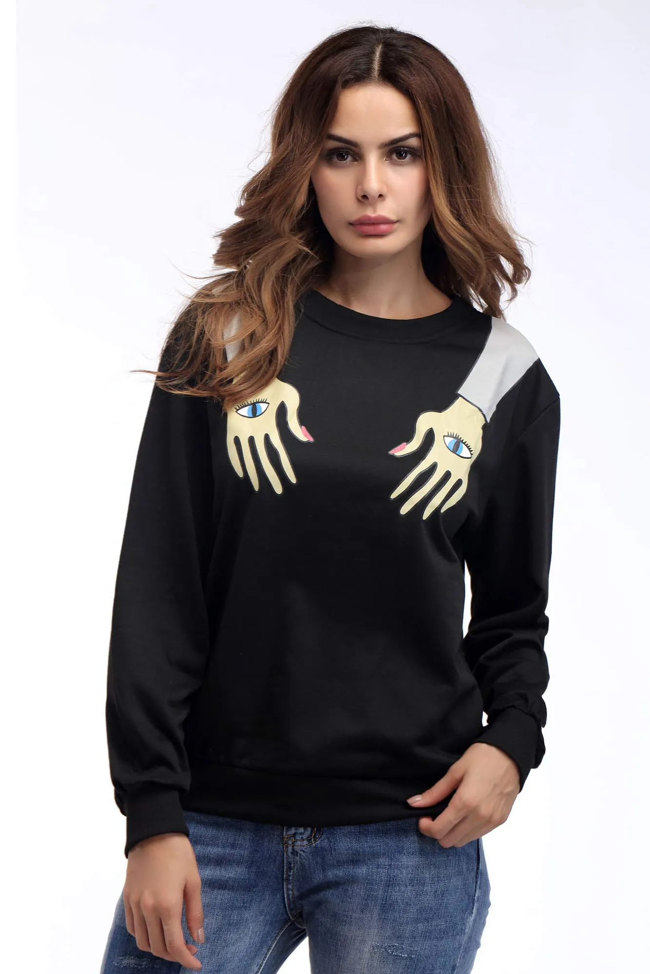 Black Arm Print Pullover Sweatshirt