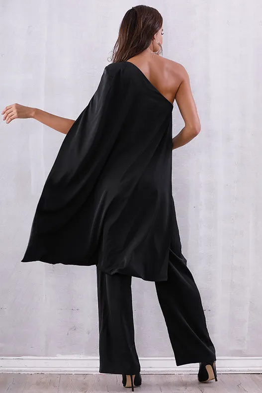 Black Batwing Sleeve Fitting Jumpsuit