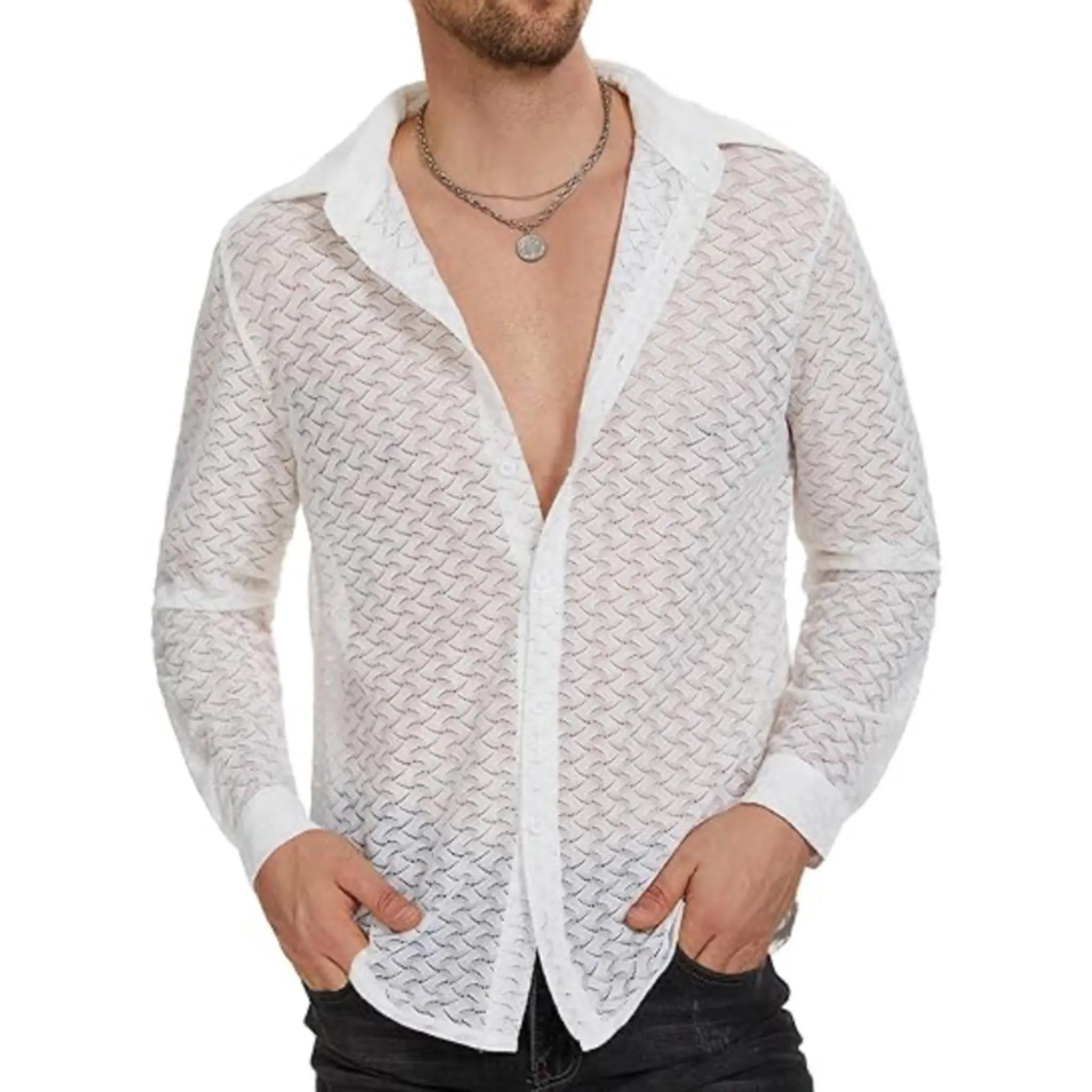 Black Crochet Holiday Shirt for men