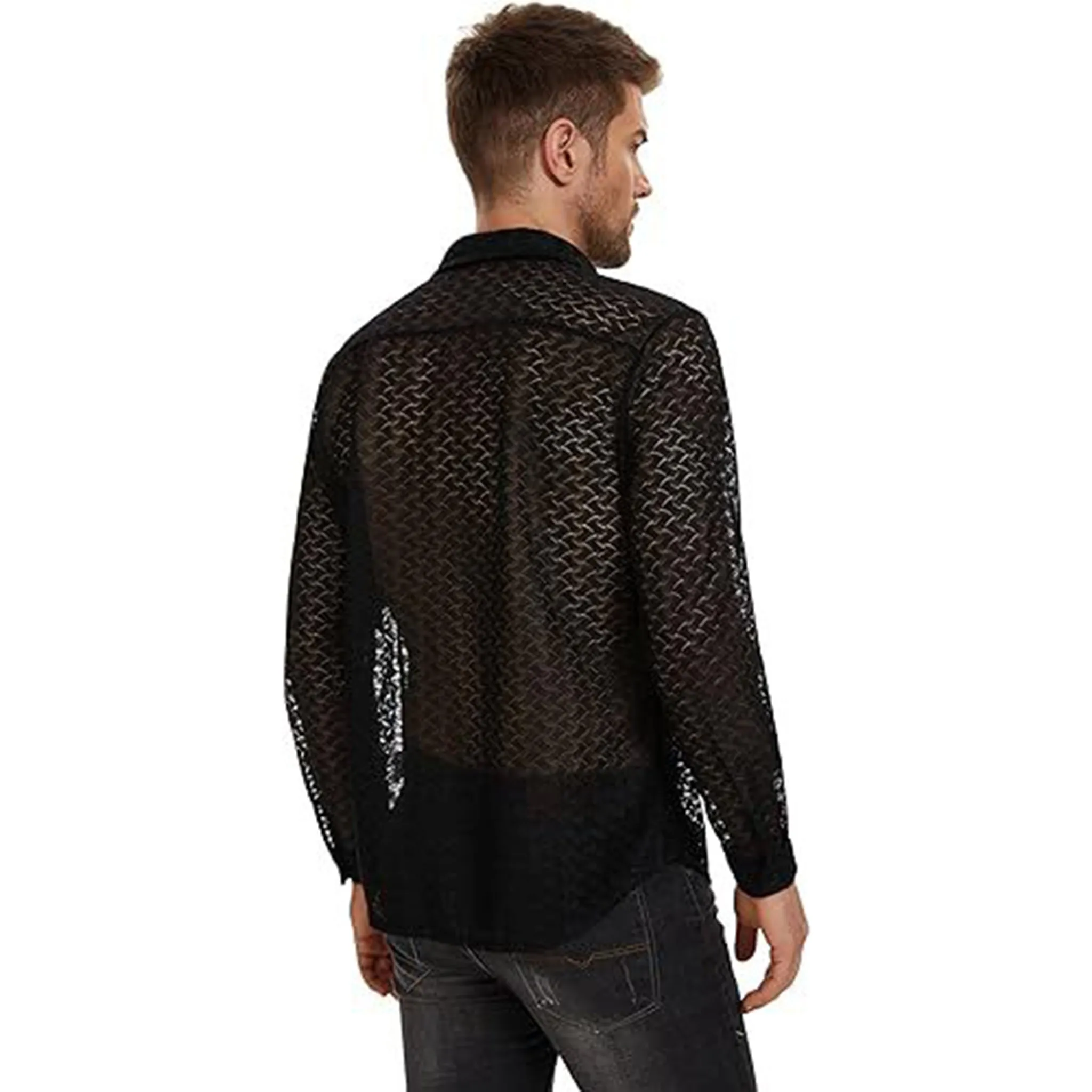 Black Crochet Holiday Shirt for men