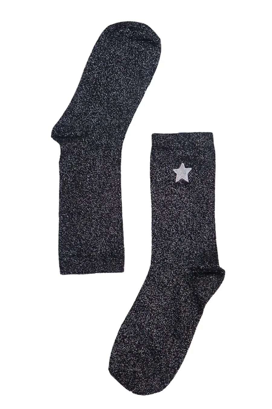 Black Embroidered Star Glitter Socks