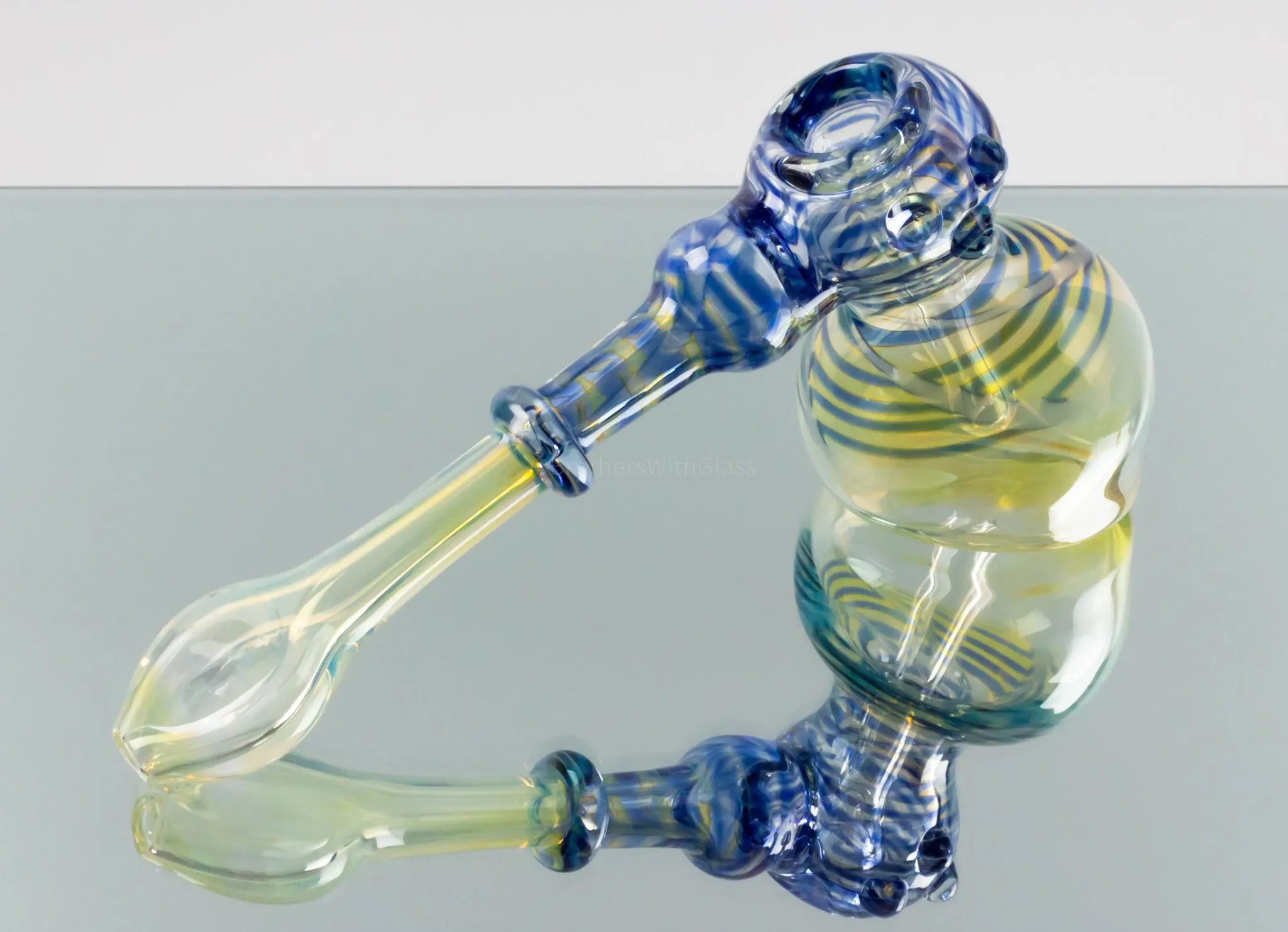 Blowfish Glassworks Silver Fumed with Wrap and Rake Hammer Bubbler