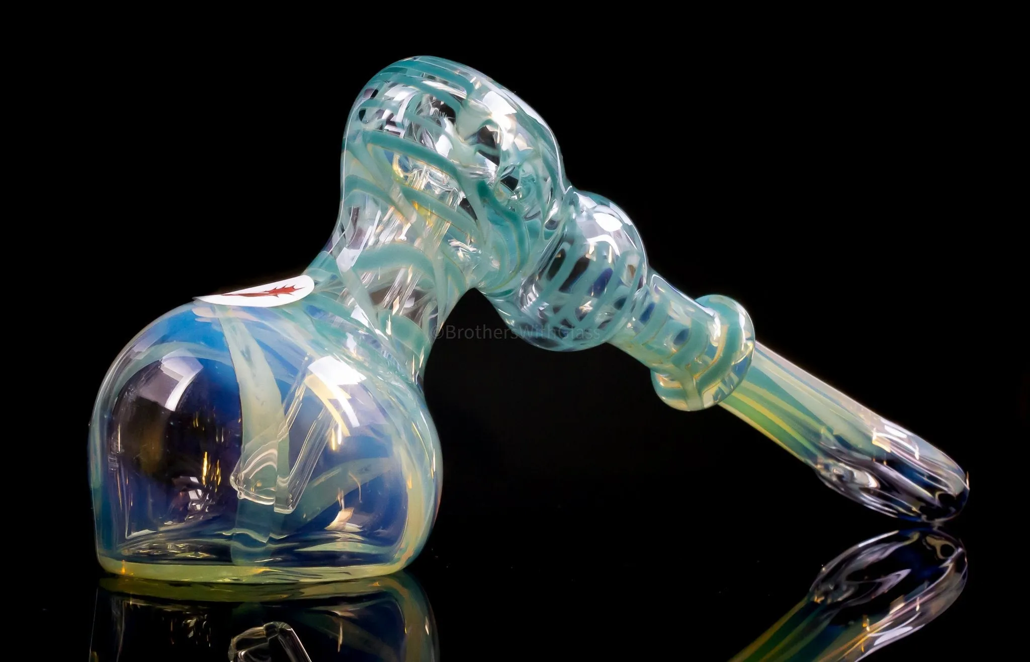 Blowfish Glassworks Silver Fumed with Wrap and Rake Hammer Bubbler