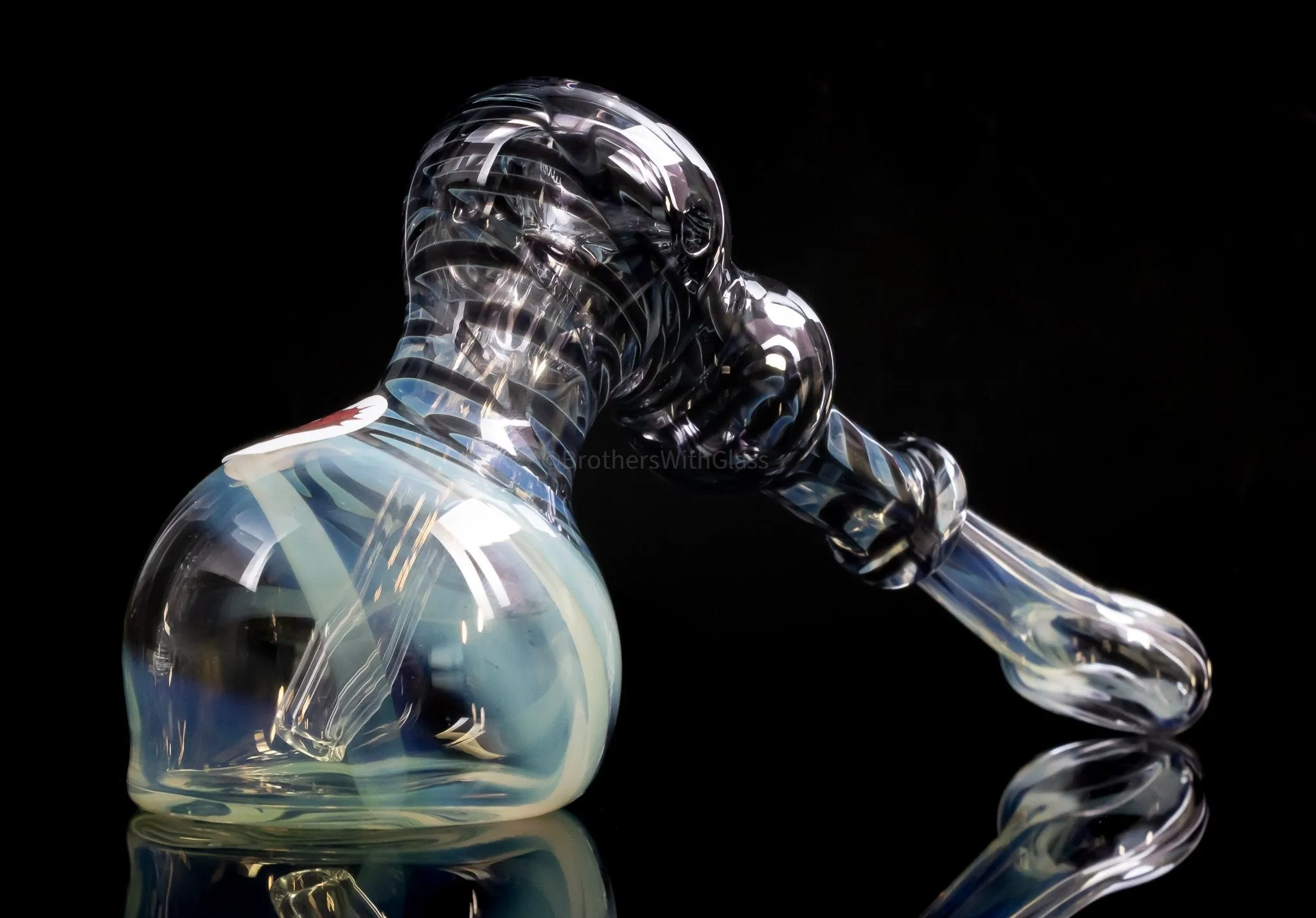 Blowfish Glassworks Silver Fumed with Wrap and Rake Hammer Bubbler