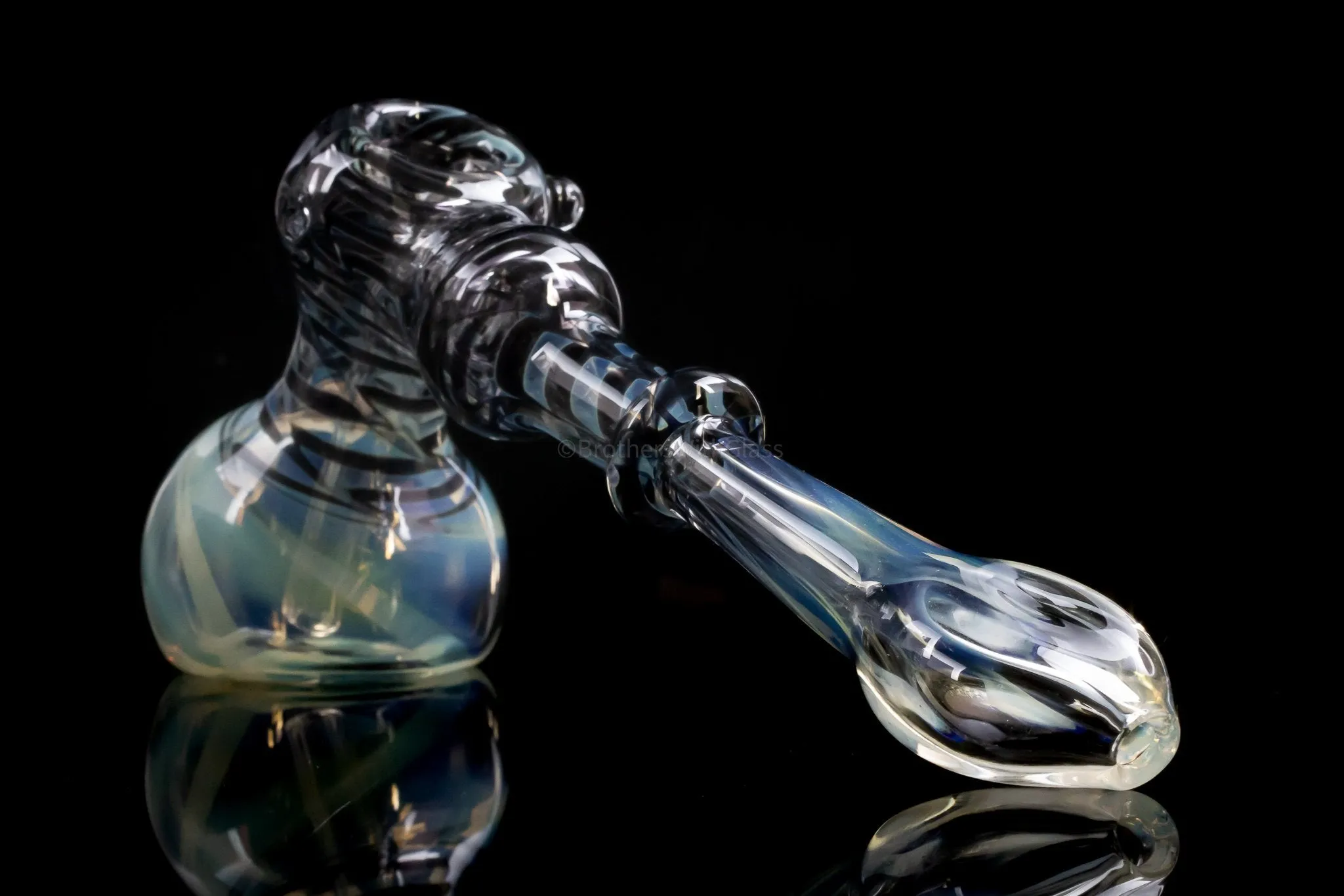 Blowfish Glassworks Silver Fumed with Wrap and Rake Hammer Bubbler