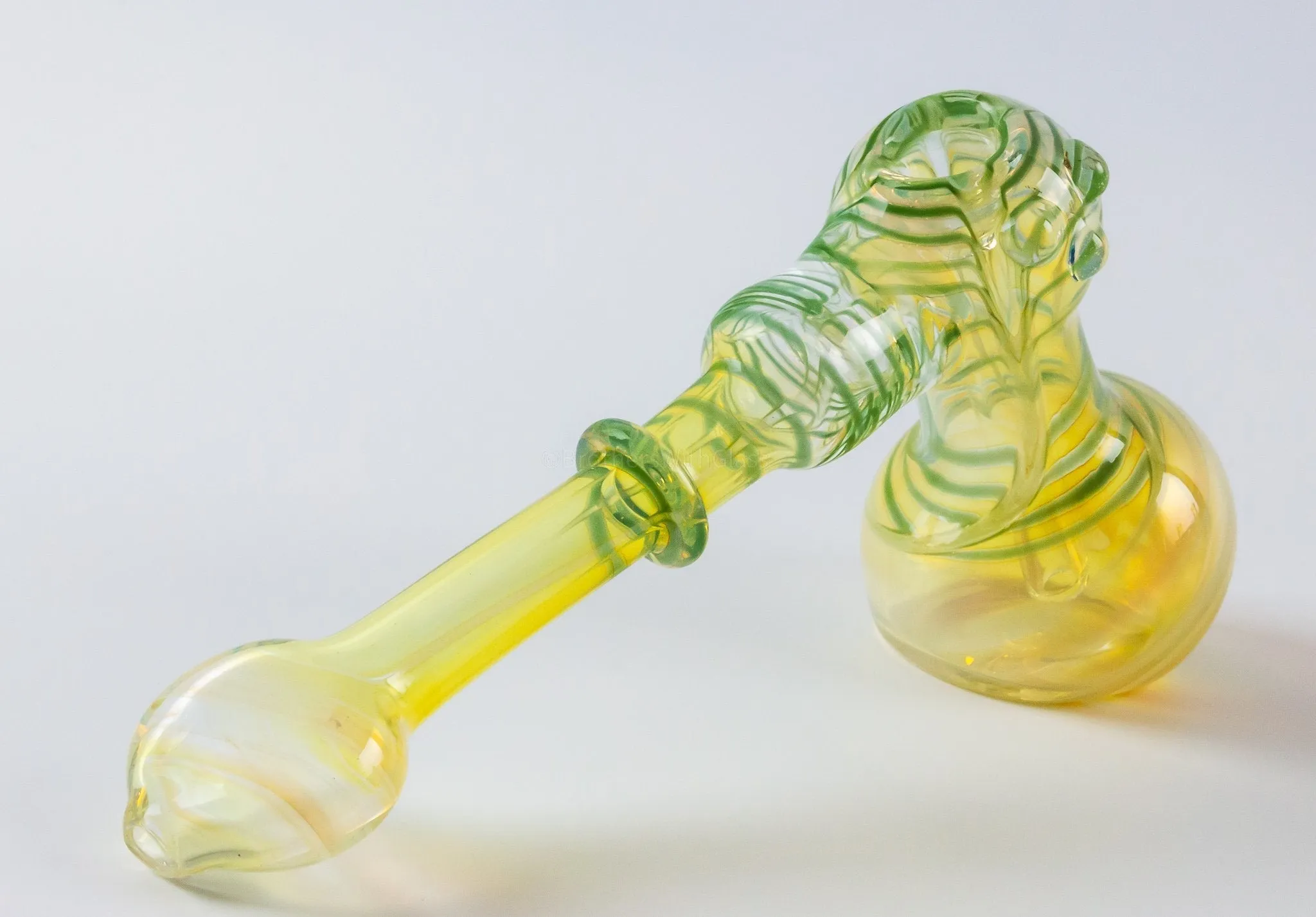 Blowfish Glassworks Silver Fumed with Wrap and Rake Hammer Bubbler