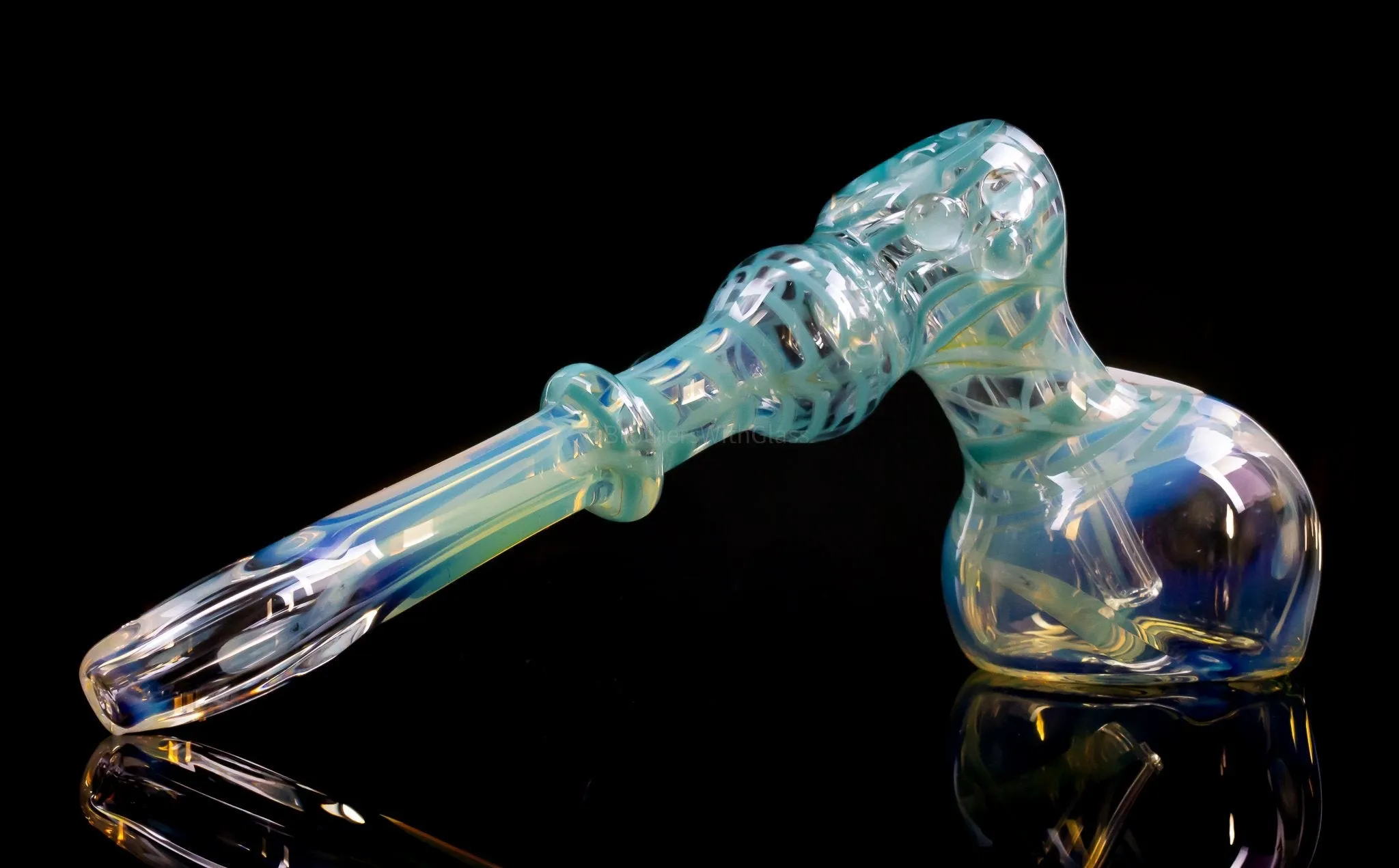 Blowfish Glassworks Silver Fumed with Wrap and Rake Hammer Bubbler