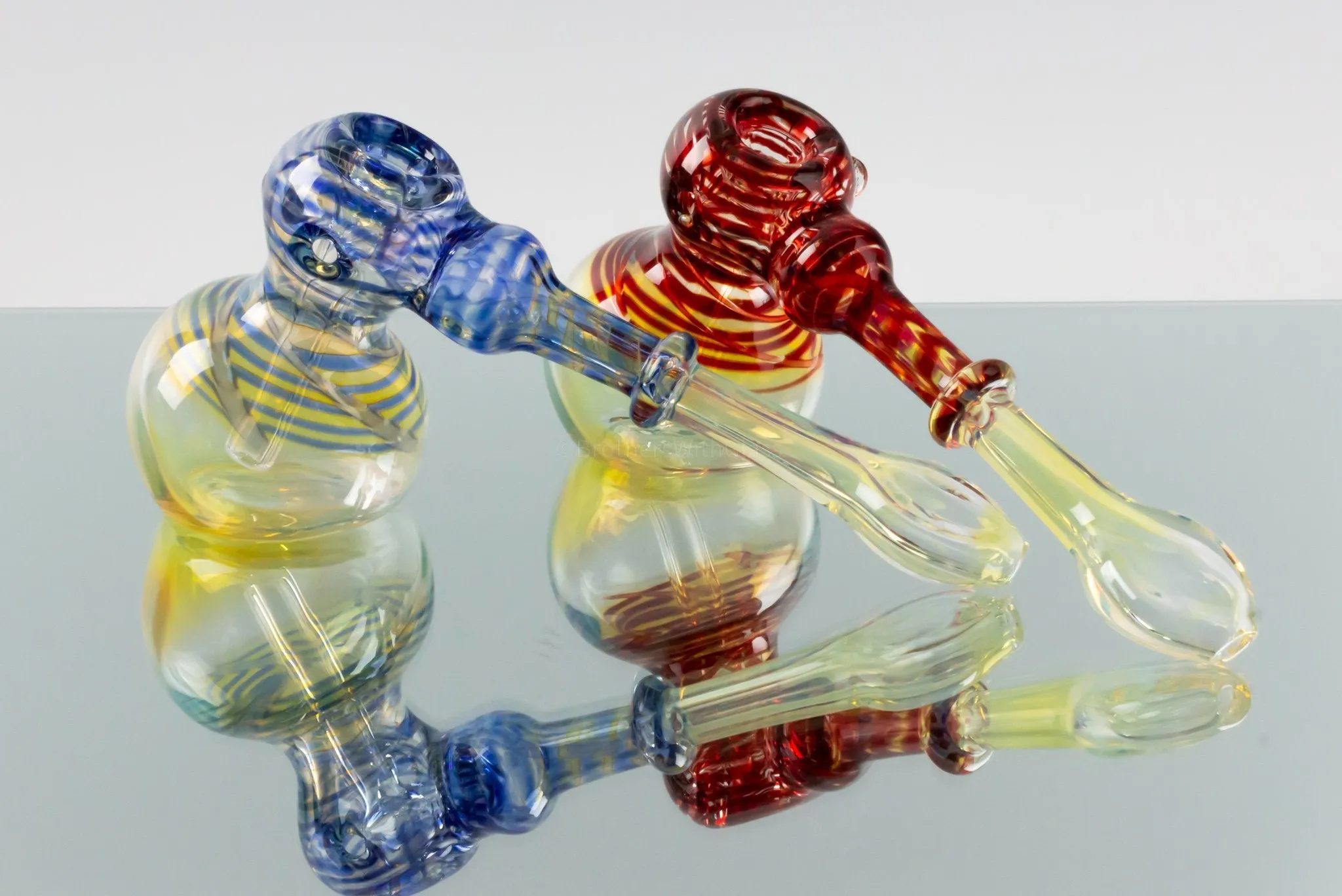 Blowfish Glassworks Silver Fumed with Wrap and Rake Hammer Bubbler