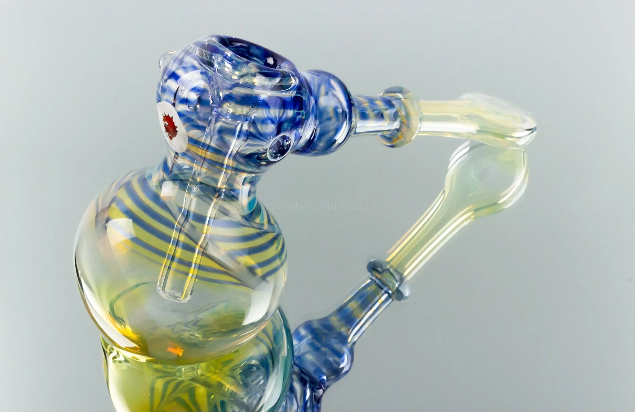 Blowfish Glassworks Silver Fumed with Wrap and Rake Hammer Bubbler