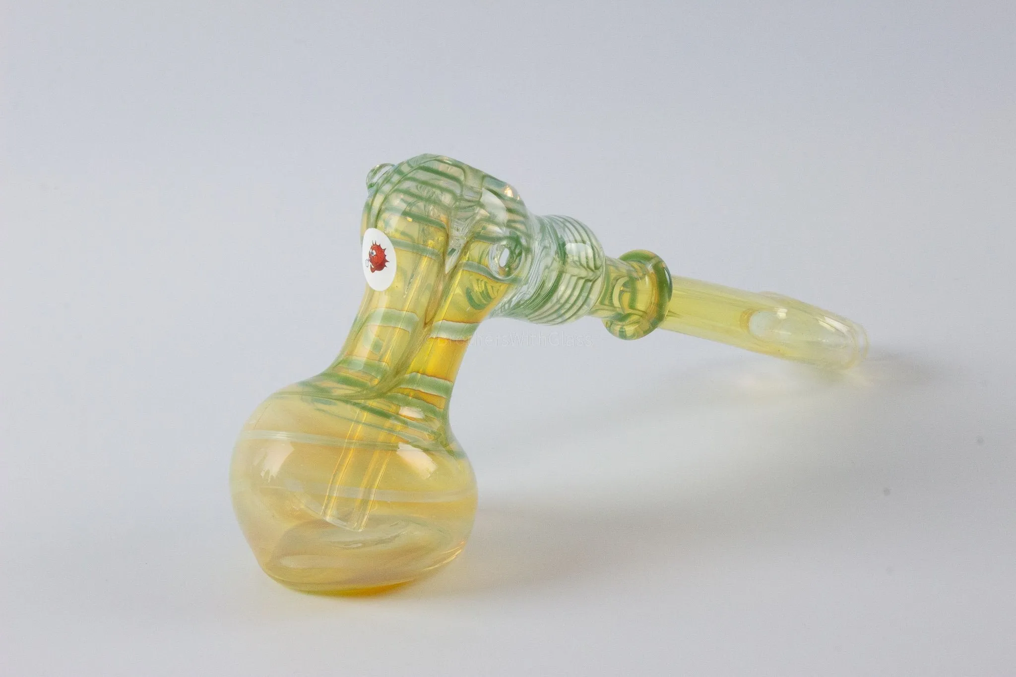 Blowfish Glassworks Silver Fumed with Wrap and Rake Hammer Bubbler