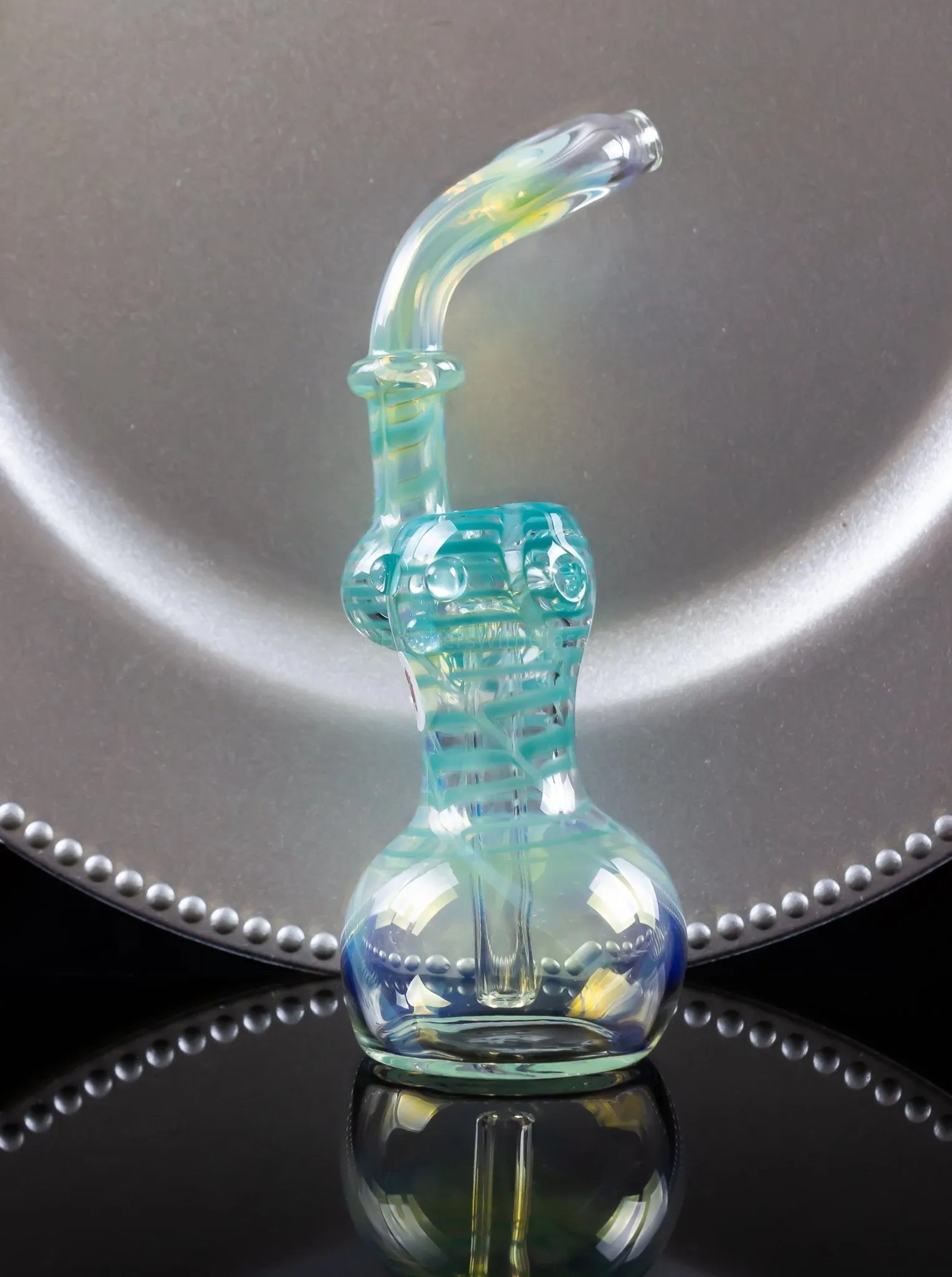 Blowfish Glassworks Silver Fumed Wrap and Rake Side Carb Bubbler