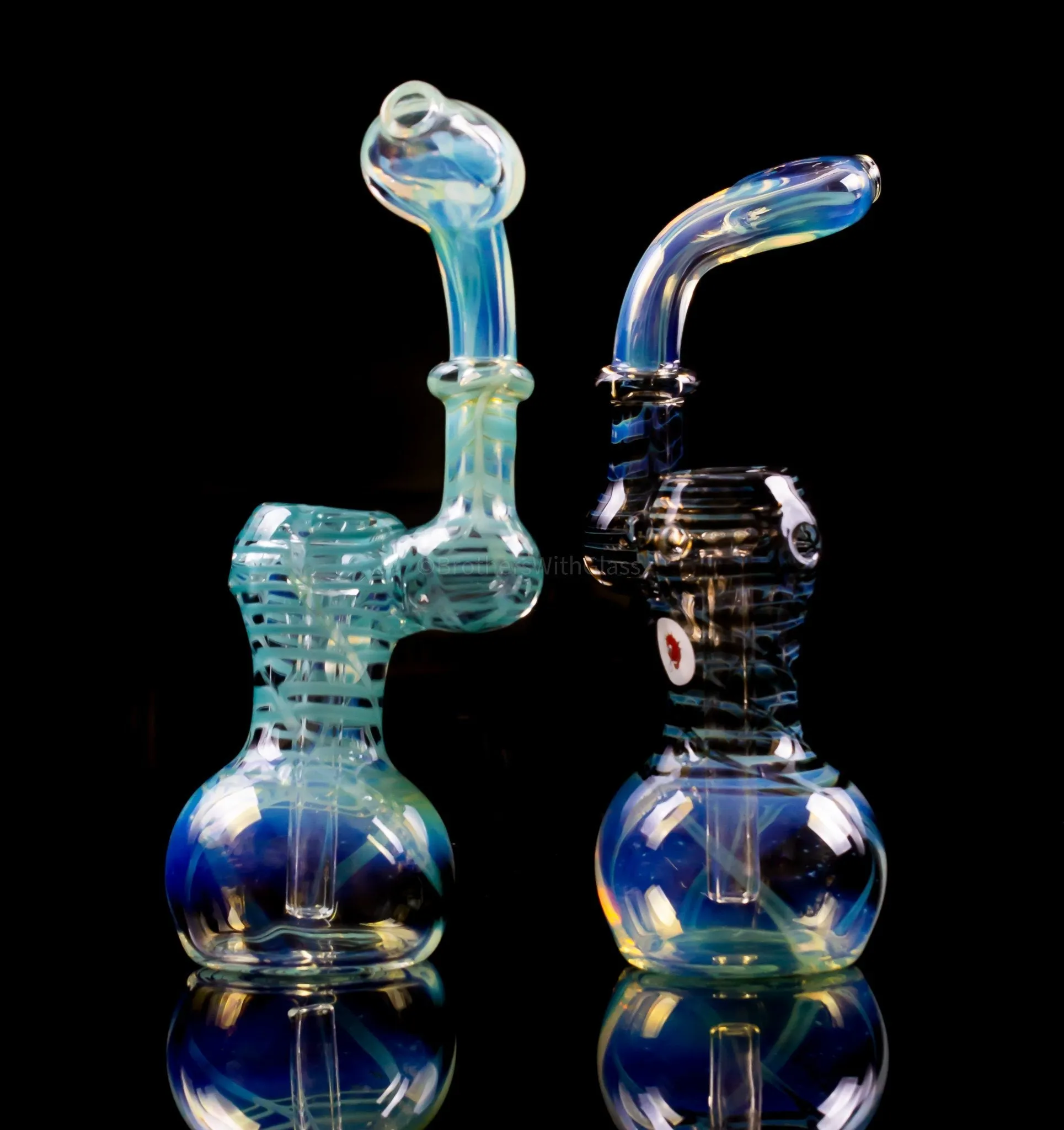 Blowfish Glassworks Silver Fumed Wrap and Rake Side Carb Bubbler