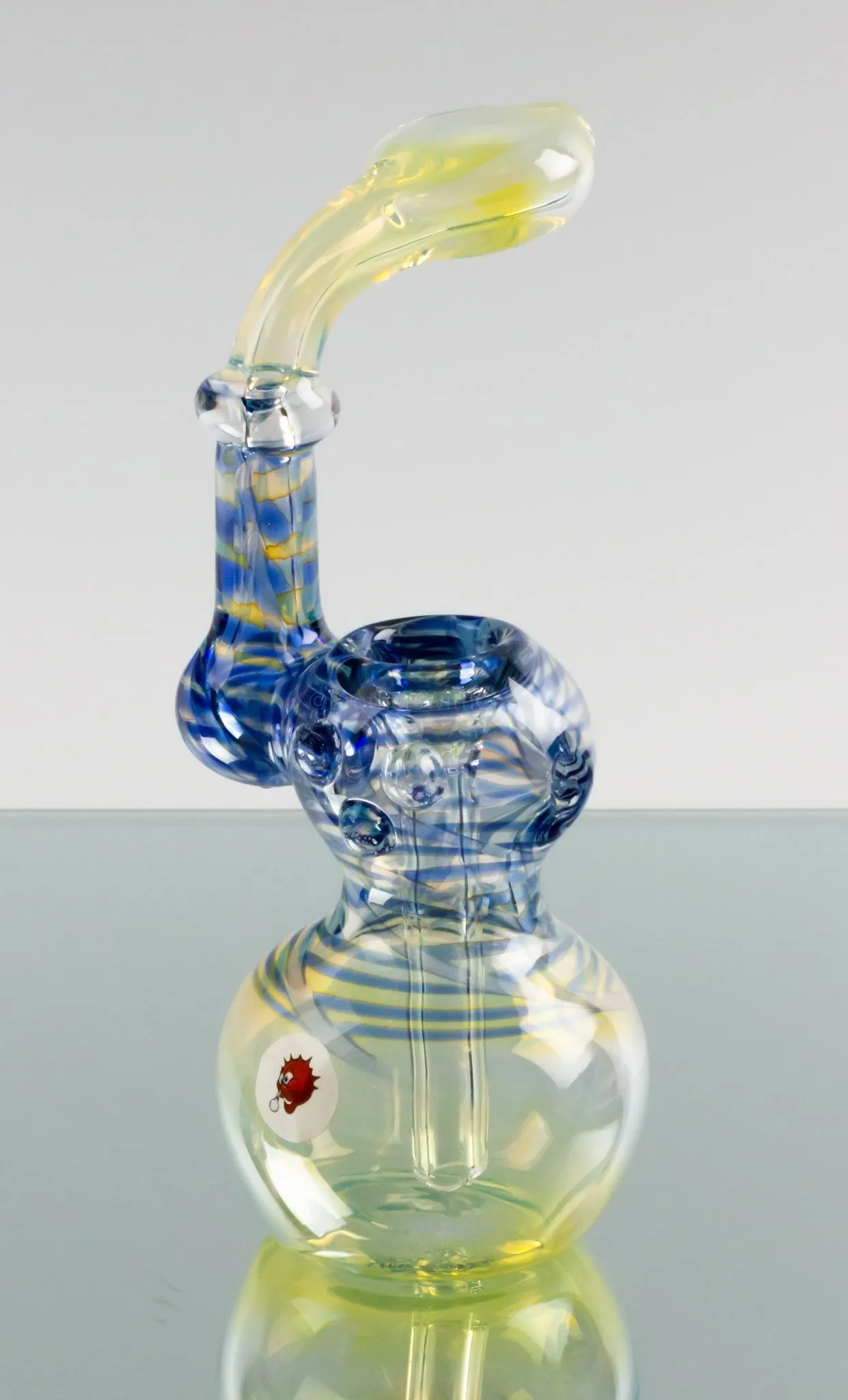 Blowfish Glassworks Silver Fumed Wrap and Rake Side Carb Bubbler