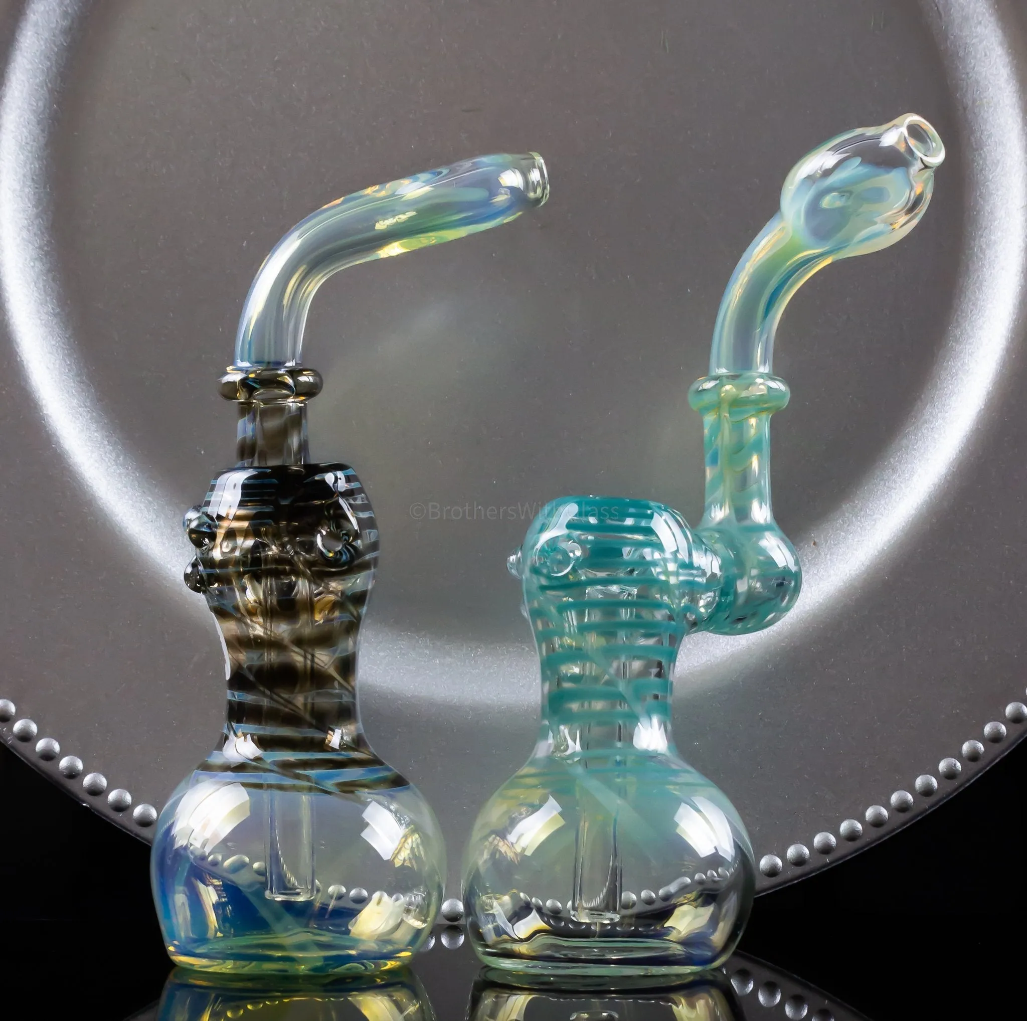 Blowfish Glassworks Silver Fumed Wrap and Rake Side Carb Bubbler