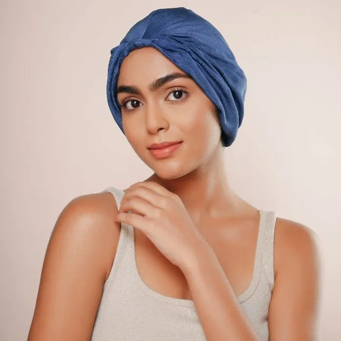 Blue Pure Silk Hair Wrap