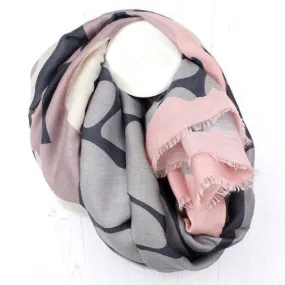 Blush Pink Grey & Ivory Graphic Print Scarf